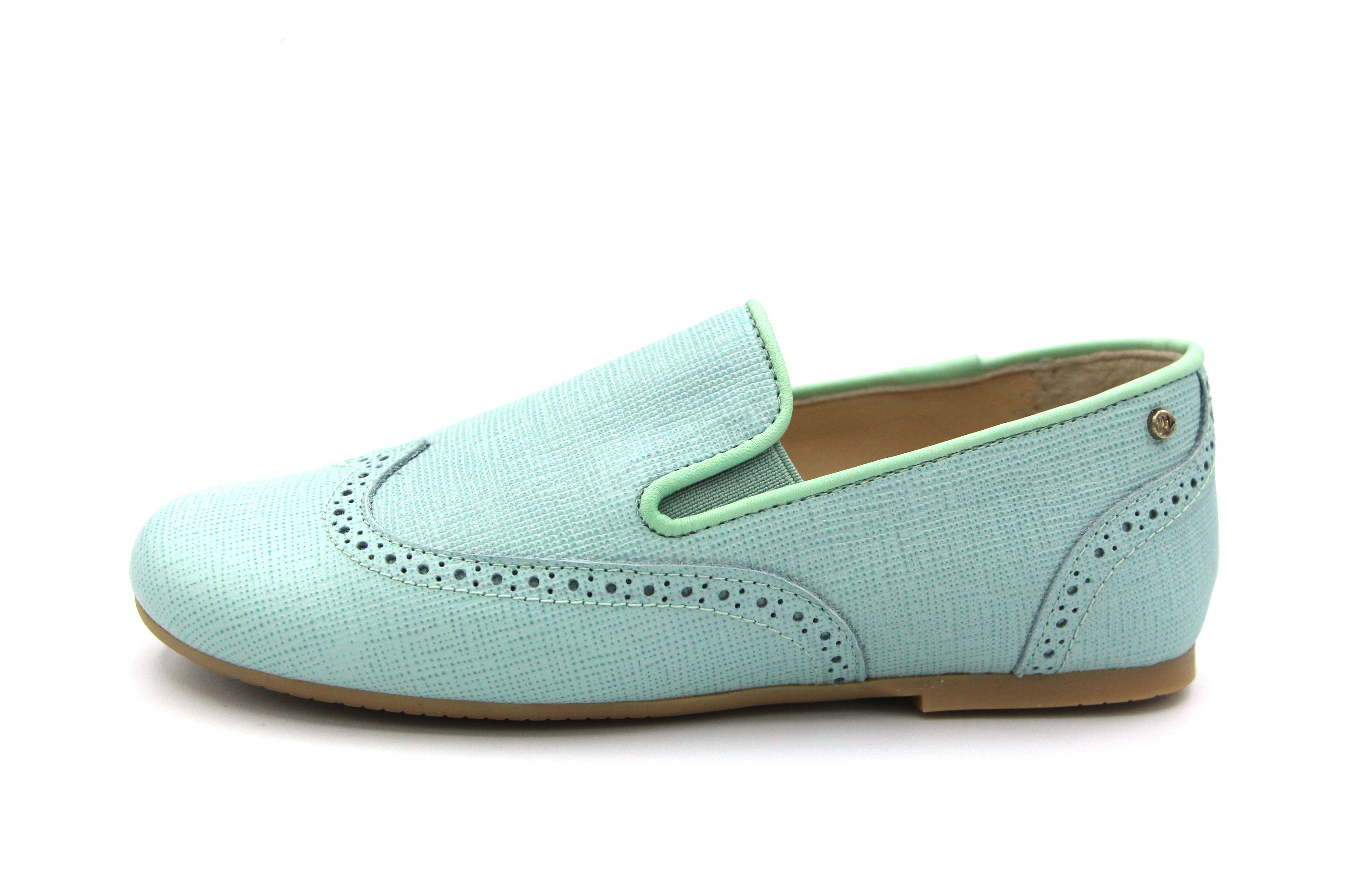 Manuela De Juan Teal Textured Wingtip Slip On David – Shooz