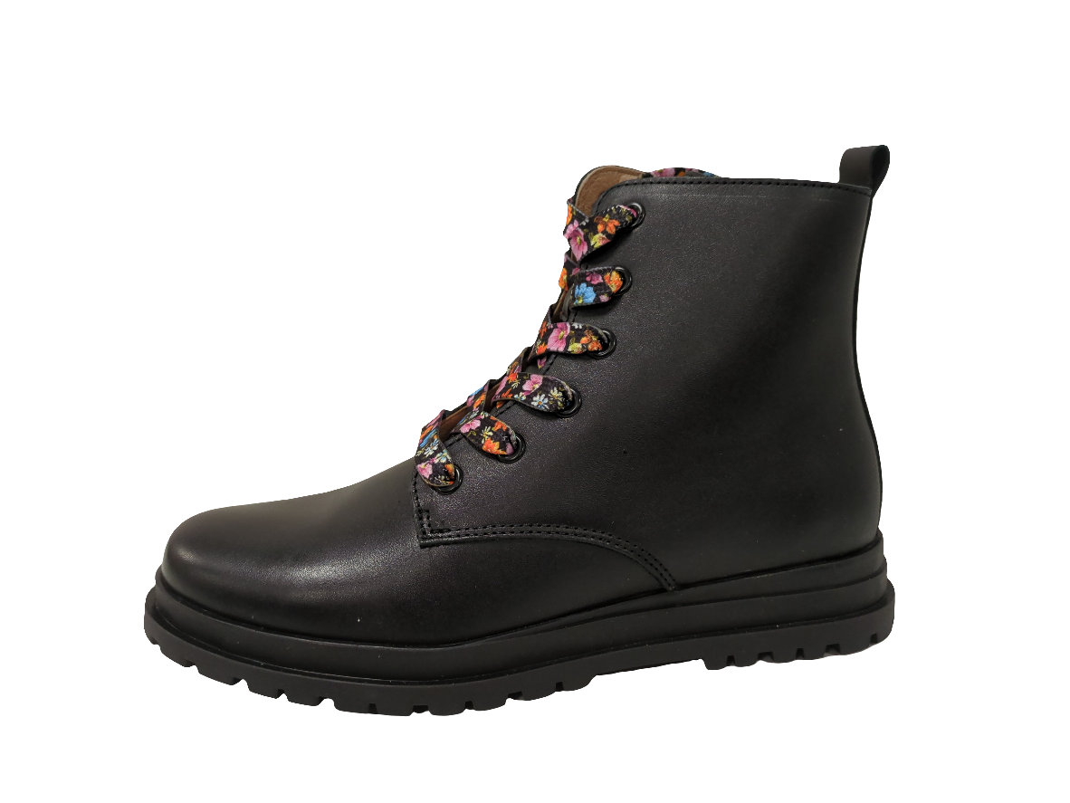 Black floral combat boots sales
